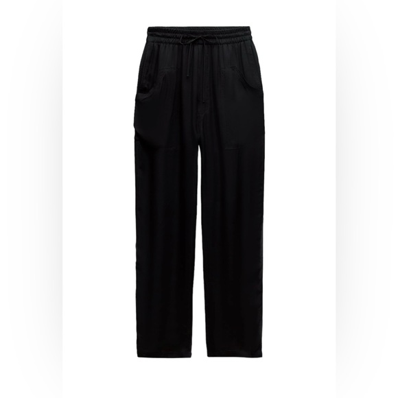 ZARA NWT Black Flowy Cargo Pants Trouser 100% Bamboo Fiber with Lining XS-S - Picture 4 of 9